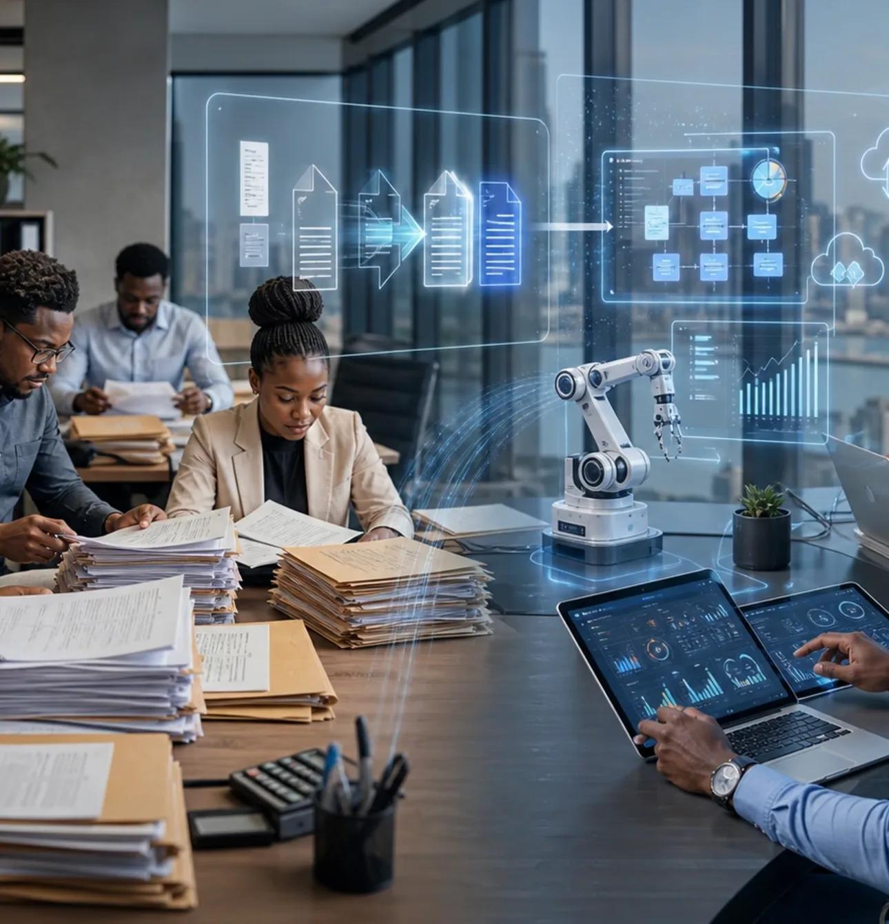 Nigerian operations team reviewing an automated business workflow